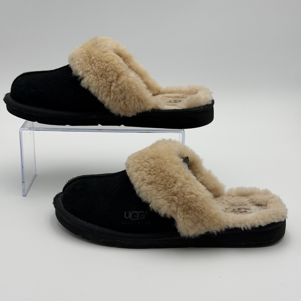 UGG Cozy II Womens 9 Black Suede Sheepskin Slip On Mule Slippers Shoes 5614